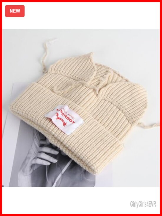 Hand Knitted Beanie Hat with Cute Cat Ear Y2k Slouchy Skull Cap main image 4